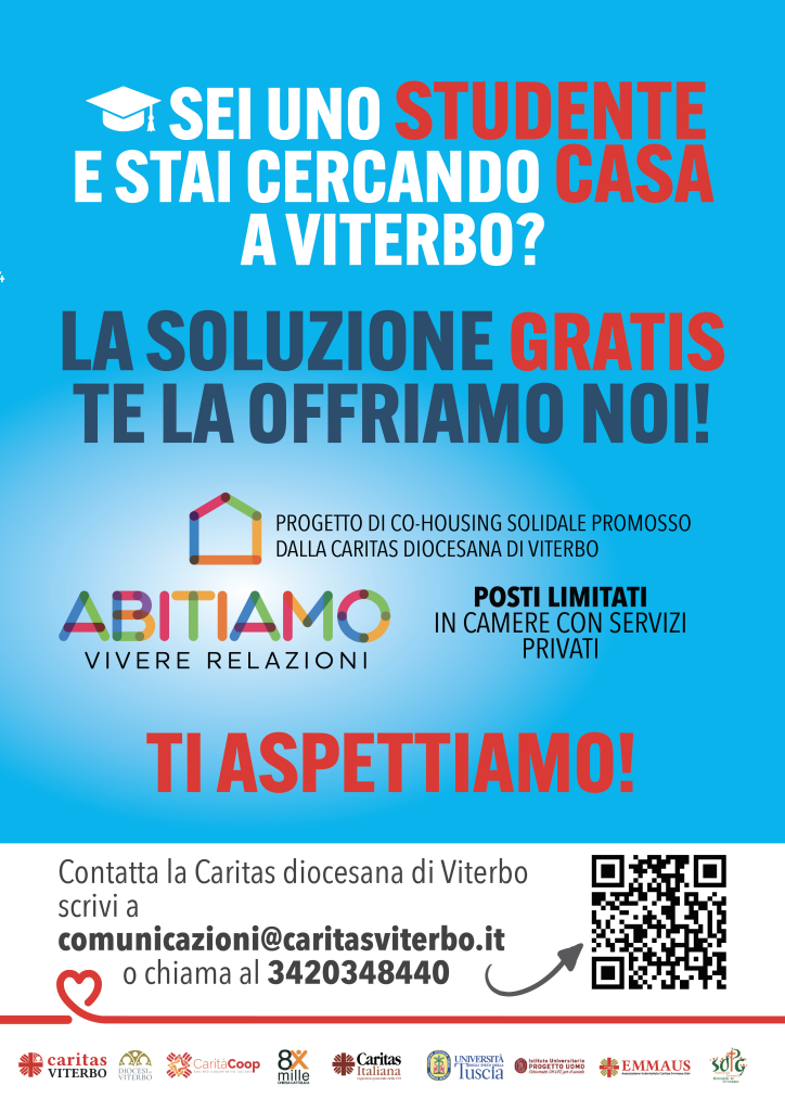 AbitiAmo è un progetto innovativo di co-housing che promuove l’esperienza di formazione universitaria offrendo ai giovani l’opportunità di vivere insieme per crescere come persone in realtà di condivisione, di accoglienza e di servizio.
