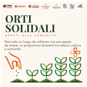 Locandina degli Orti Solidali aperti alla comunità promossi dalla Caritas Diocesana di Viterbo